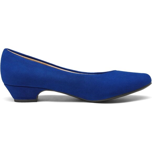 Dream Pairs Women's Royal Blue Closed Pointed Toe Low Chunky Heel Pump Shoes - Picture 2 of 7